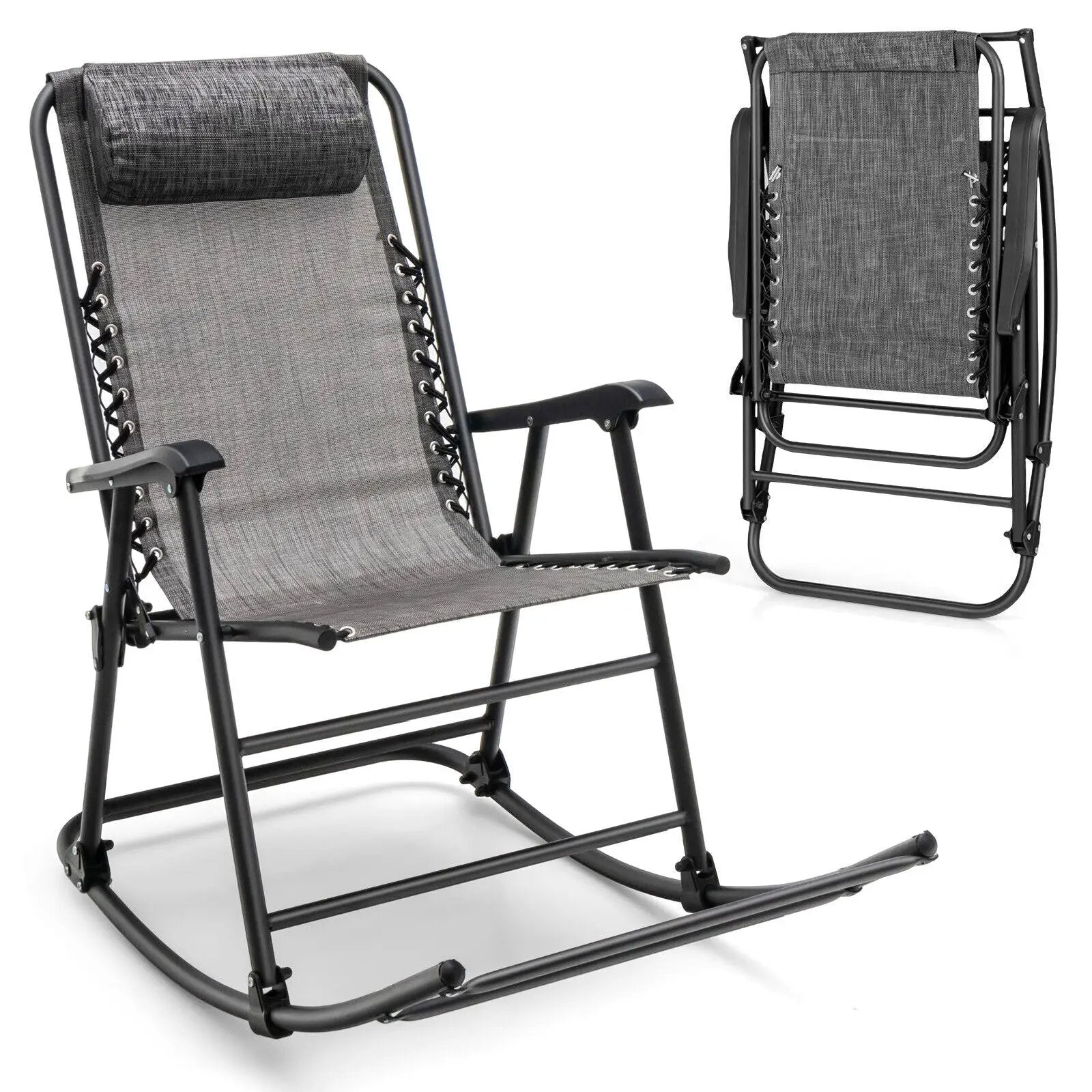 Outdoor Patio Camping Lightweight Folding Rocking Chair with Footrest by DirectDeals