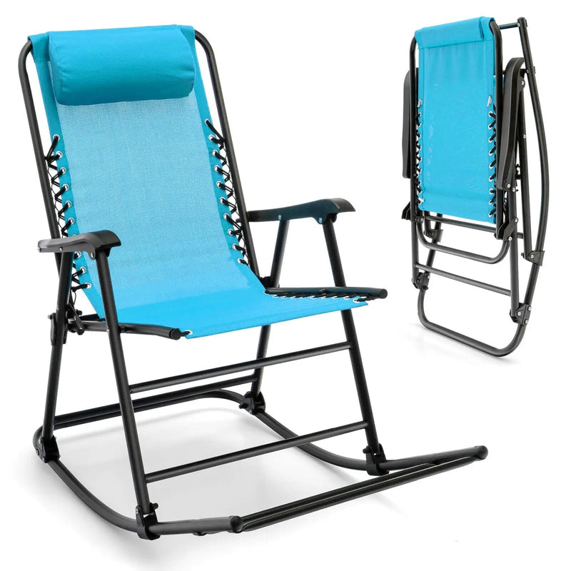 Outdoor Patio Camping Lightweight Folding Rocking Chair with Footrest by DirectDeals