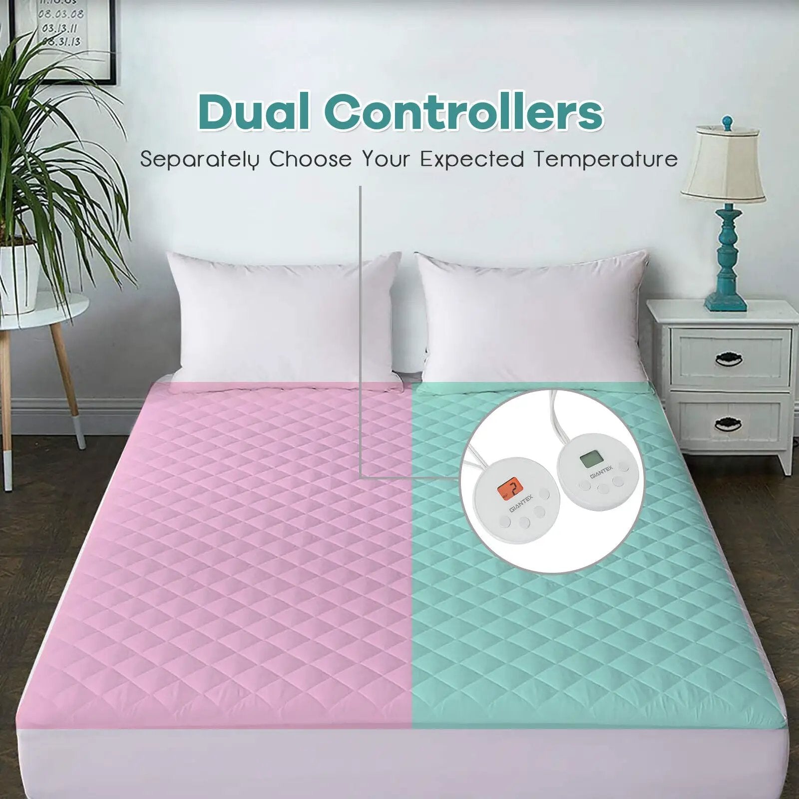 Auto Shut Off Heated Electric Mattress Pad with Dual Controller-Queen Size by DirectDeals