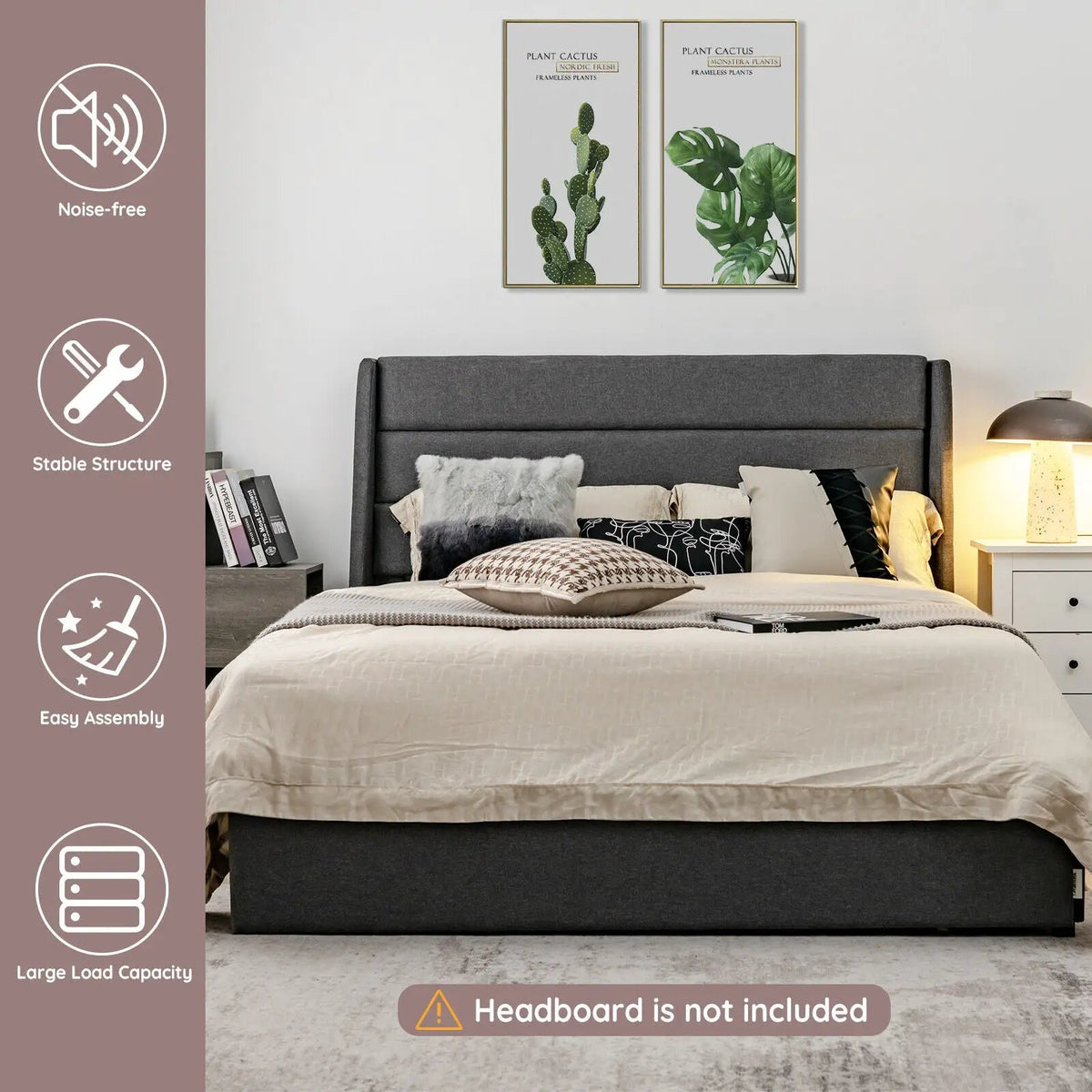 Upholstered Platform Bed Frame with 3 Storage Drawers, photo 2 of 9