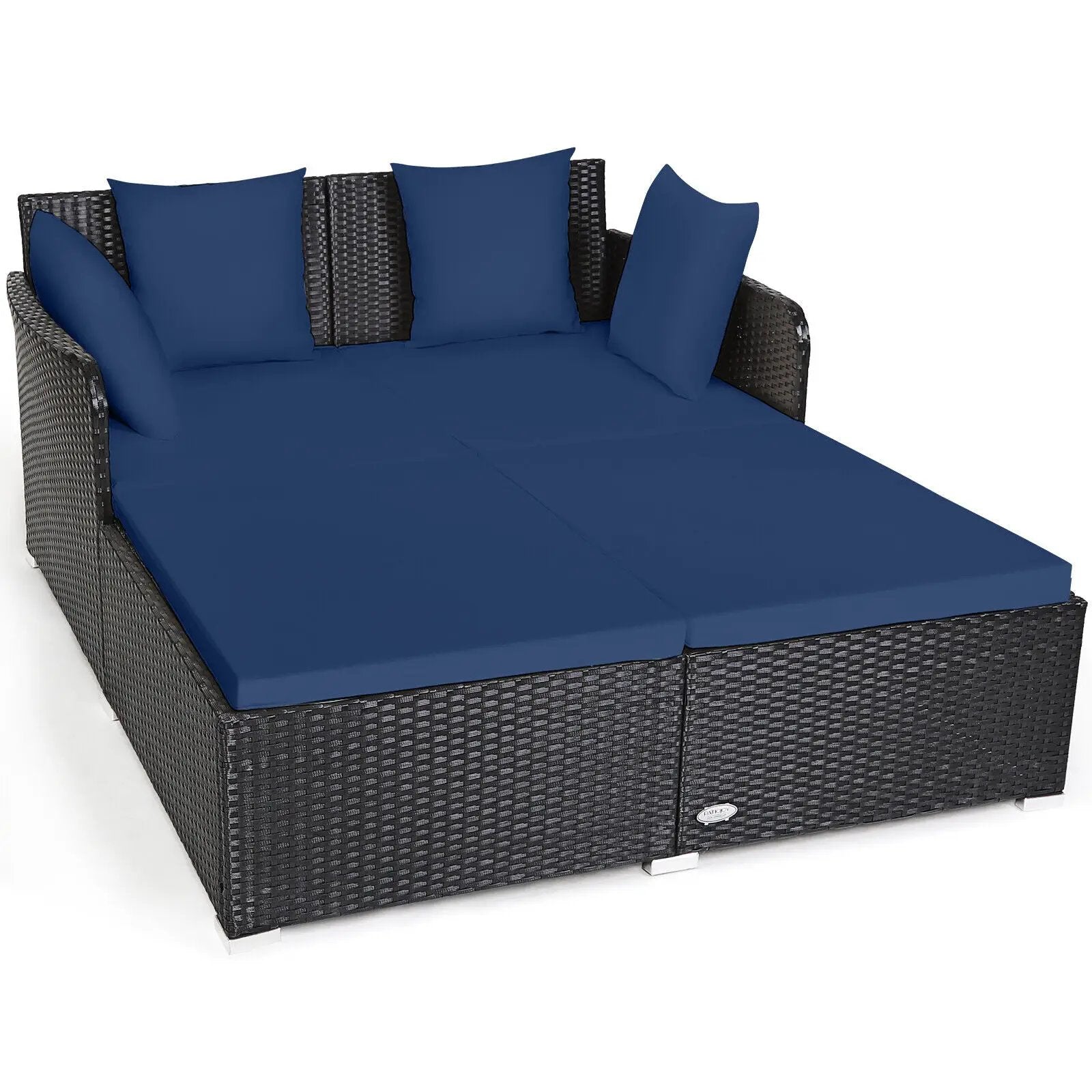 Spacious Outdoor Rattan Daybed with Upholstered Cushions and Pillows by DirectDeals