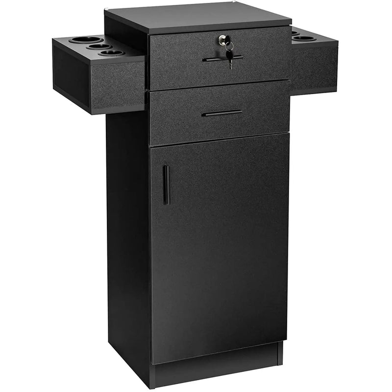 Salon Station Storage Cabinet with 6 Hair Dryer Holders for Hair Stylist-Black by DirectDeals