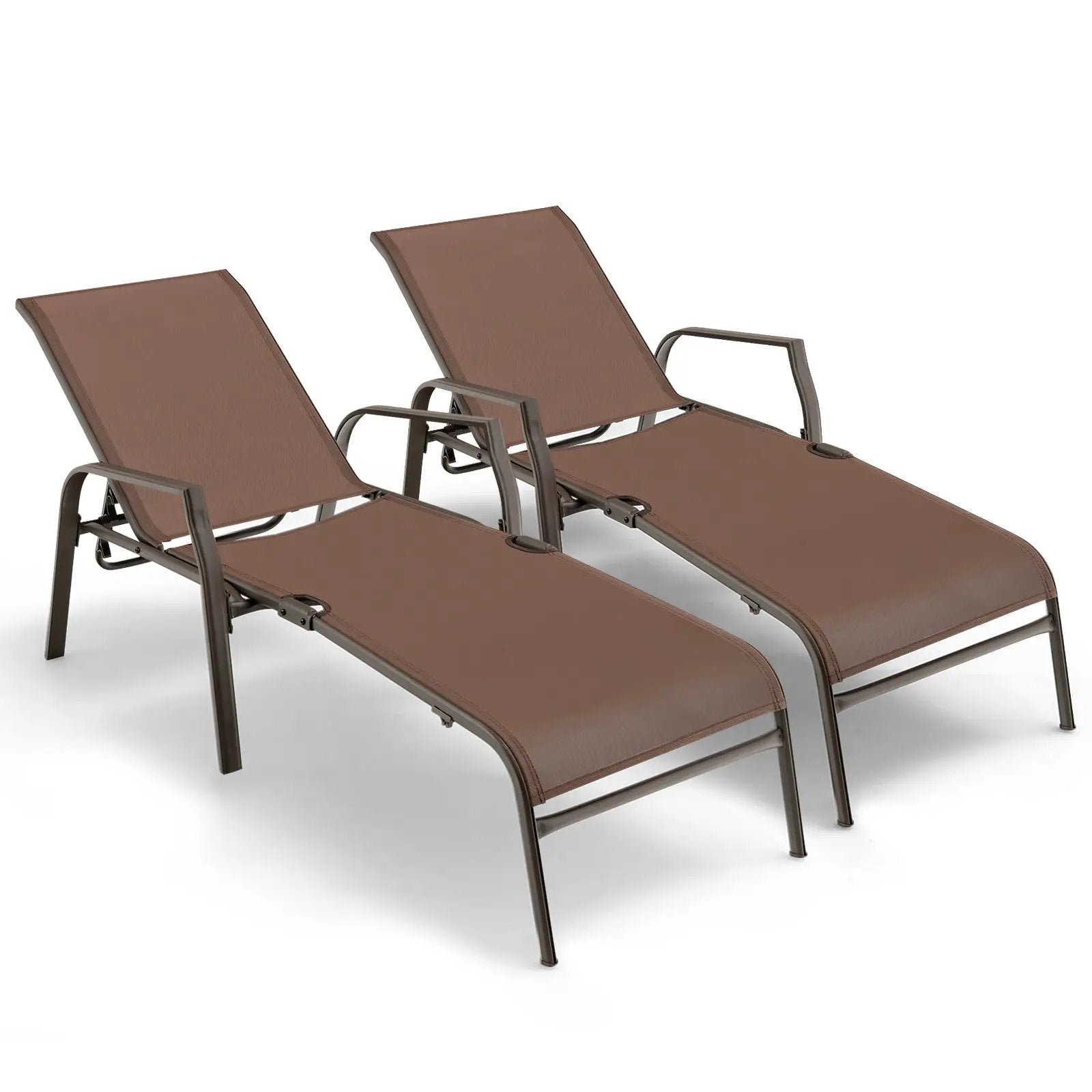 2 Pieces Patio Folding Chaise Lounge Chair Set with Adjustable Back-Brown by DirectDeals