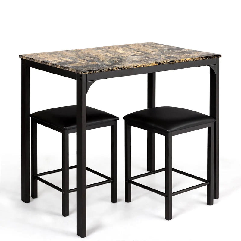 3 Piece Counter Height Dining Set Faux Marble Table by DirectDeals