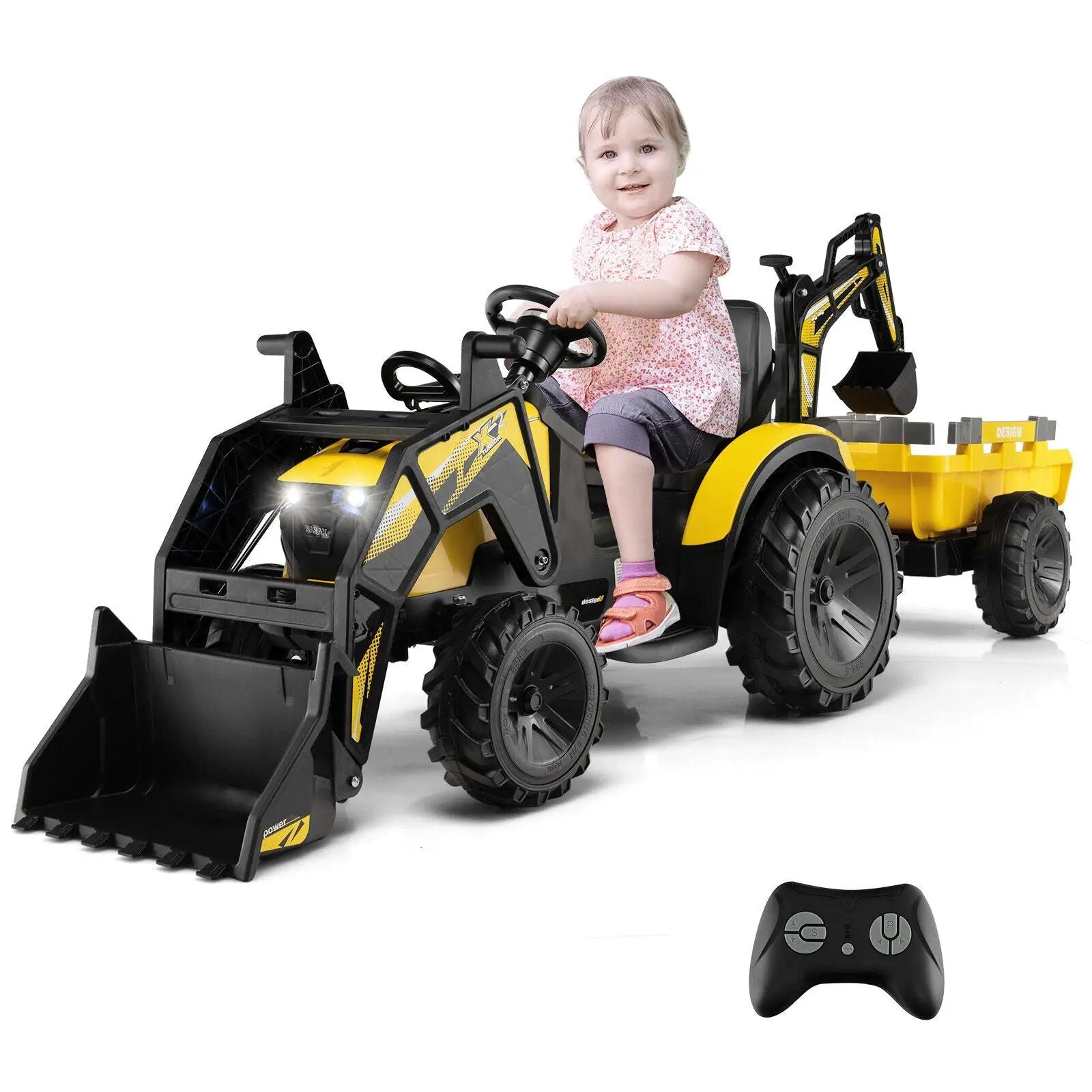 12V 3 in 1 Kids Ride On Excavator with Shovel Bucket and Music by DirectDeals