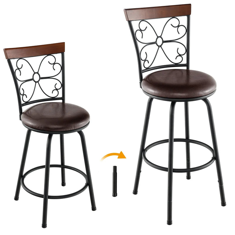 2 Pieces 24-30 Inch Adjustable PU Cushioned Swivel Barstools-Brown by DirectDeals