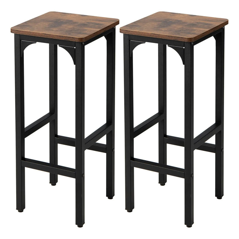 2 Pieces 28 Inch Dining Bar Chair Set with Footrest and Adjustable Pads-Rustic Brown by DirectDeals