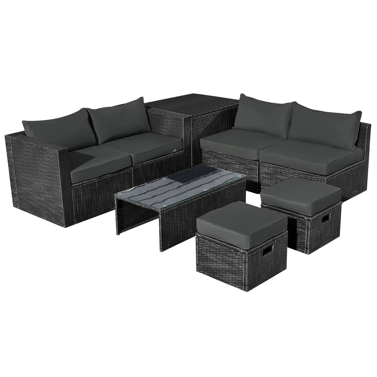 8 Pieces Patio Rattan Storage Table Furniture Set by DirectDeals