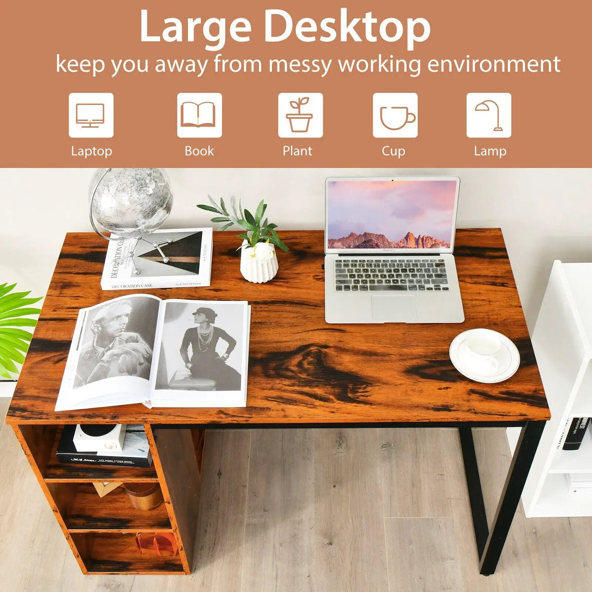 45 Inch Computer Desk with 5 Storage Compartments and Metal Frame, photo 3 of 9