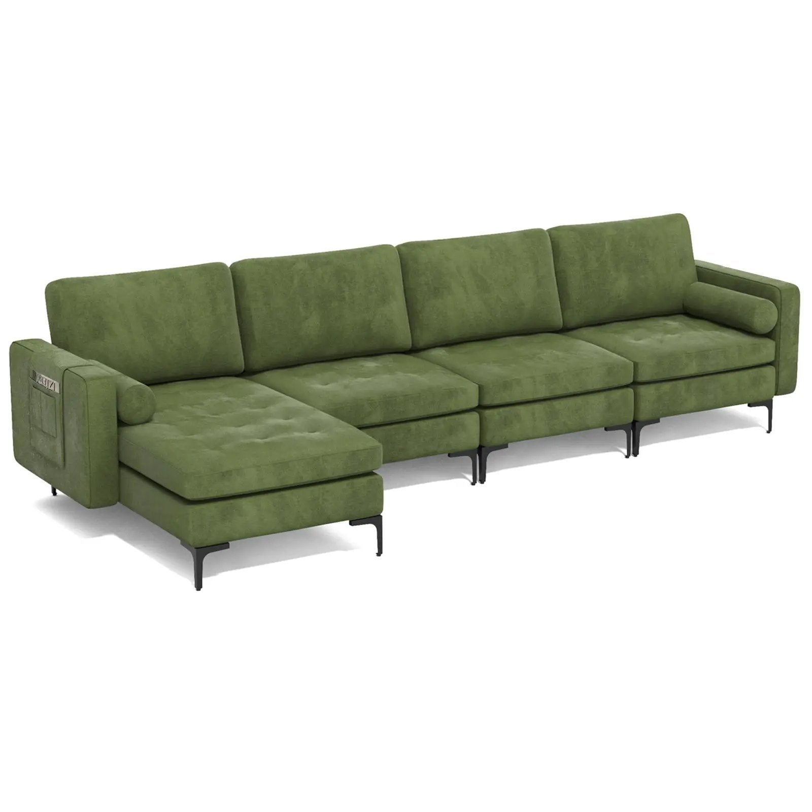 Modular L-shaped 4-Seat Sectional Sofa with Reversible Chaise and 2 USB Socket by DirectDeals