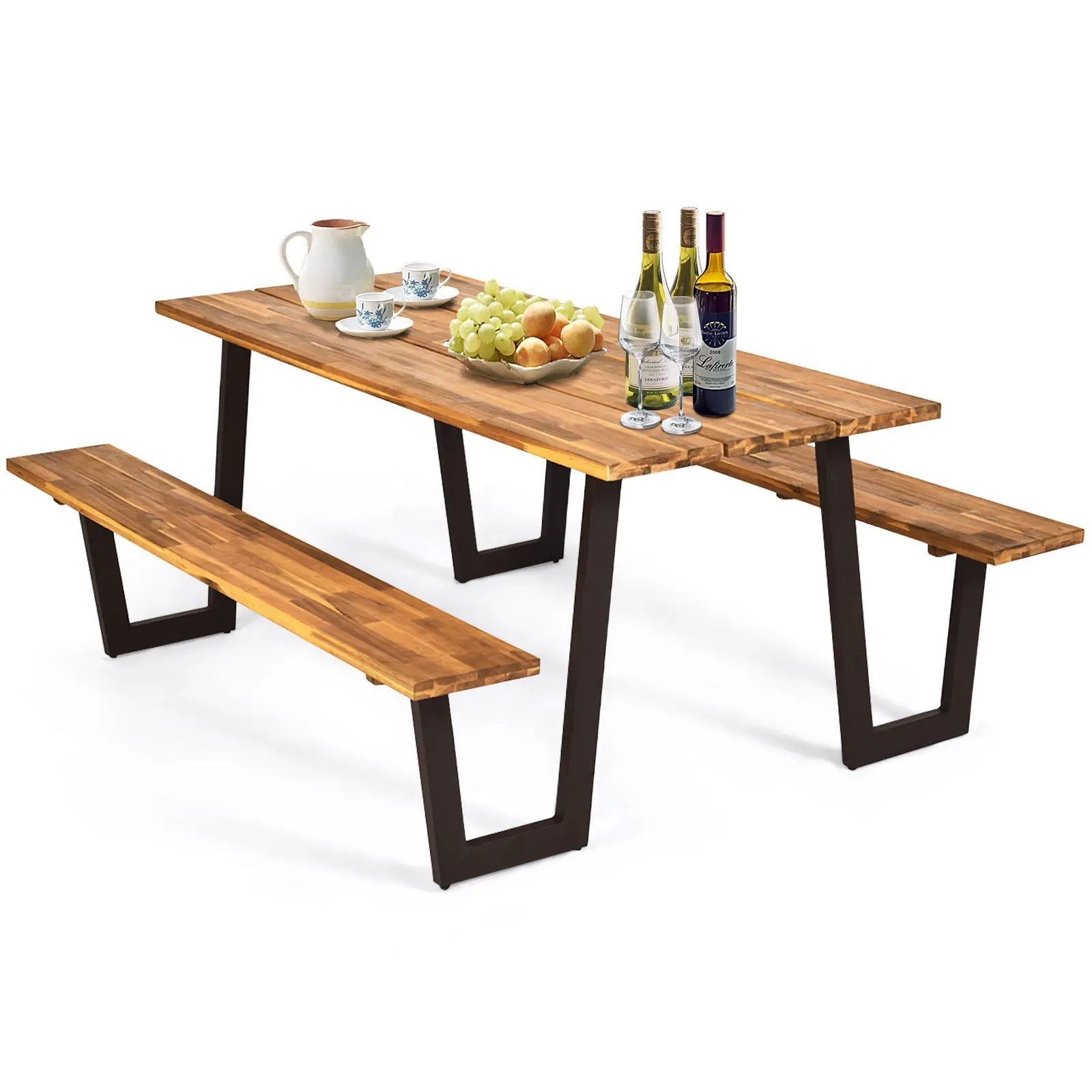 Patented 70 Inch Dining Table Set with Seats and Umbrella Hole by DirectDeals