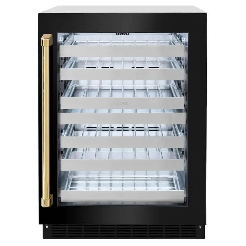ZLINE 24" Touchstone Dual Zone 44 Bottle Wine Cooler Black Stainless Steel Glass Door Polished Gold Handle RWDOZ-BS-24-G by Farmhouse Kitchen and Bath