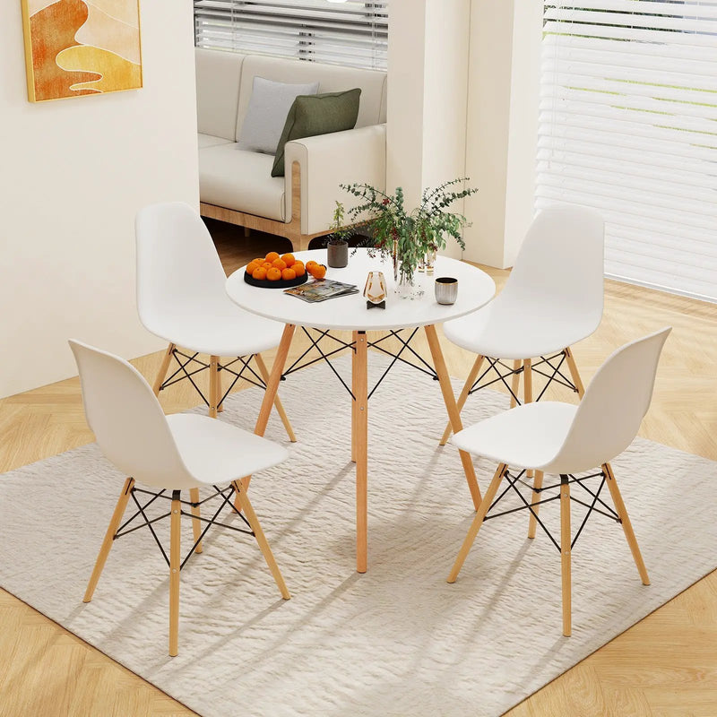 Round Modern Dining Table with Solid Wooden Leg-White by DirectDeals