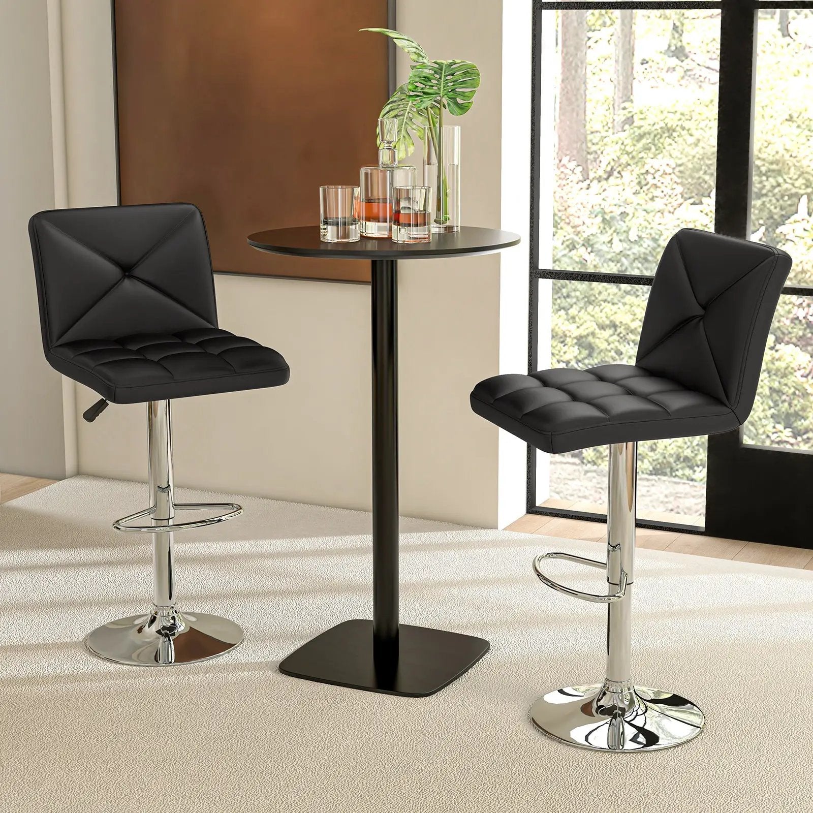 PU Leather Upholstered Bar Stools Set of 2 with Back and Adjustable Height by DirectDeals