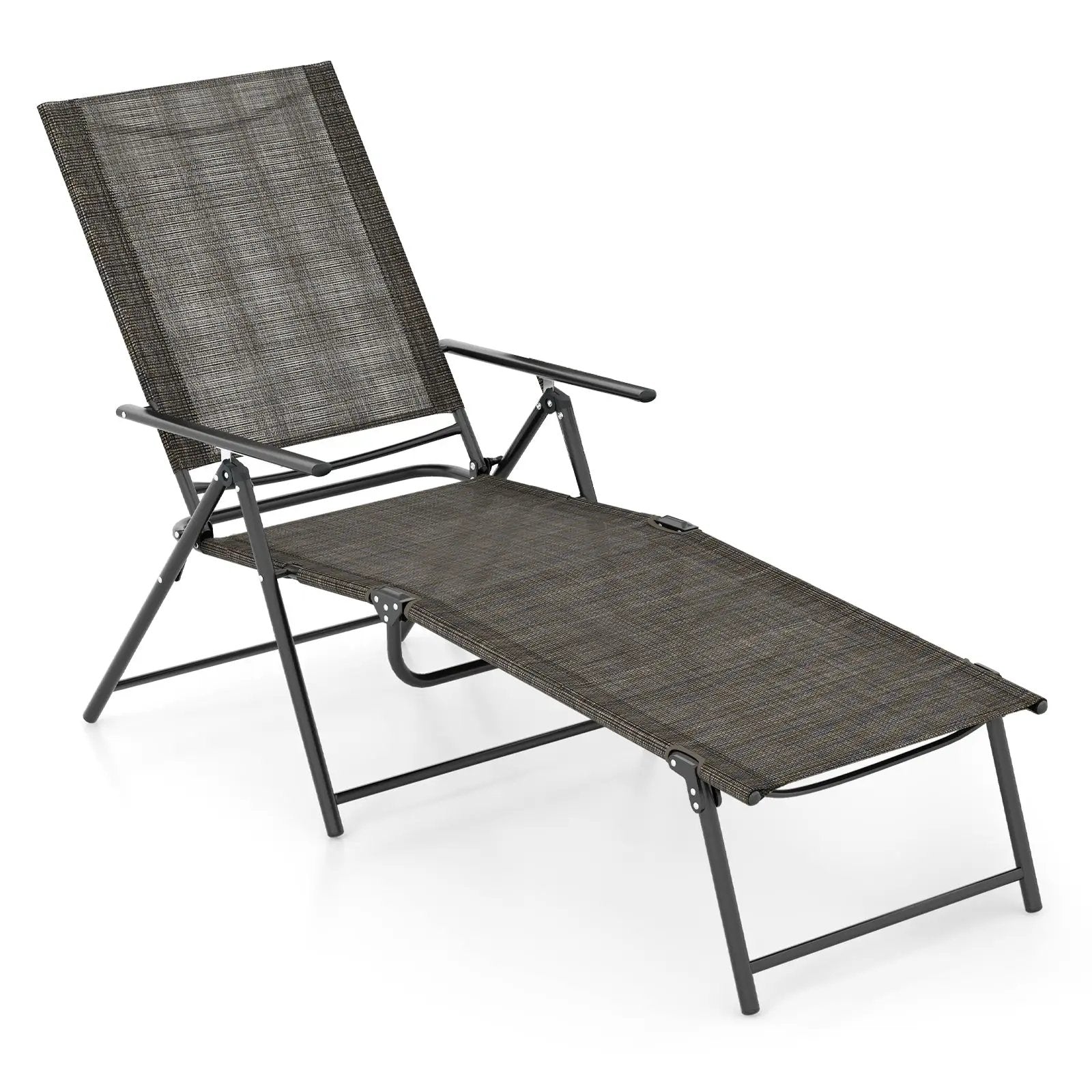 Patio Folding Chaise Lounge Chairs Recliner with 6-Level Backrest-Brown by DirectDeals