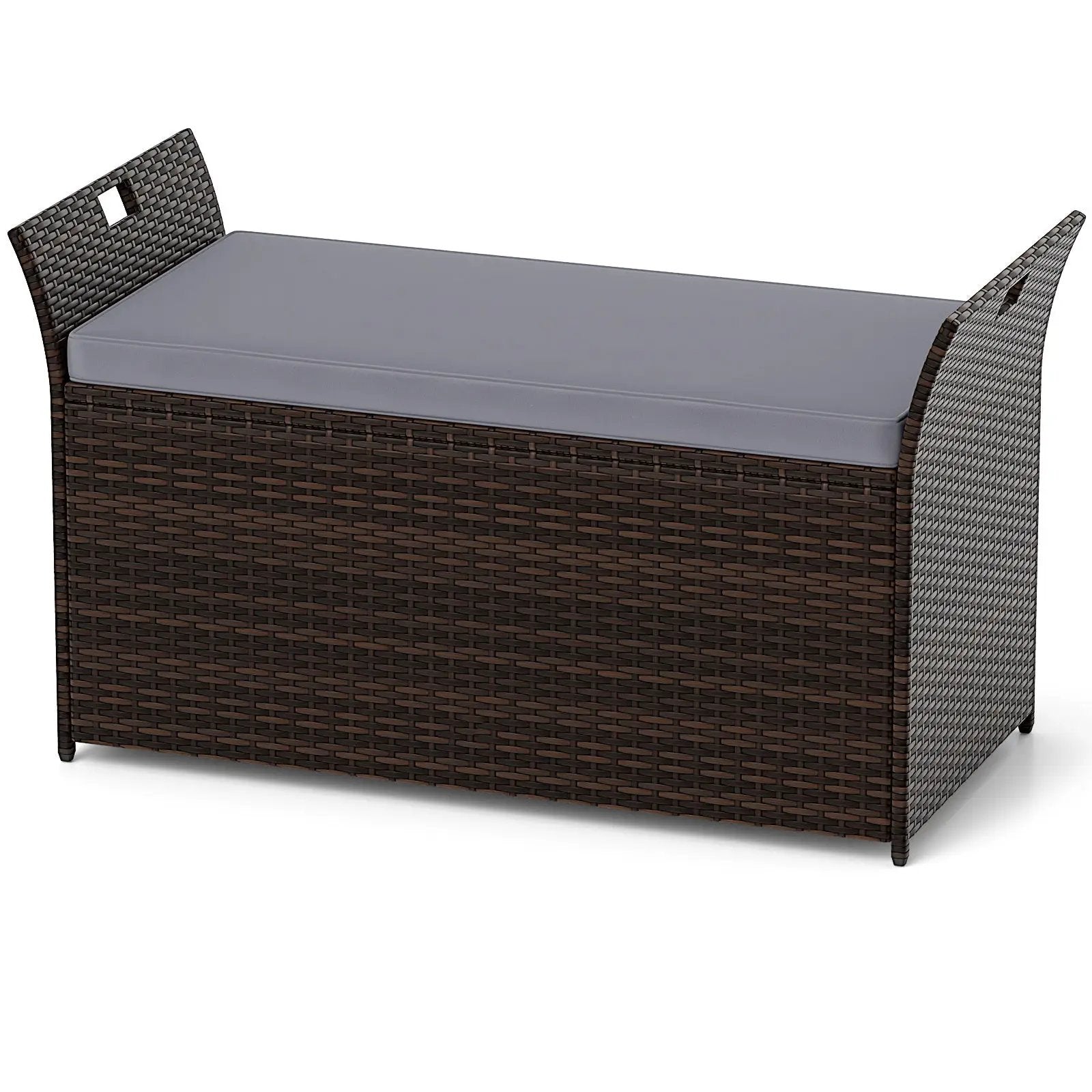 Outdoor Bench with Hand-woven PE Rattan Wicker and Side Handles-Gray by DirectDeals