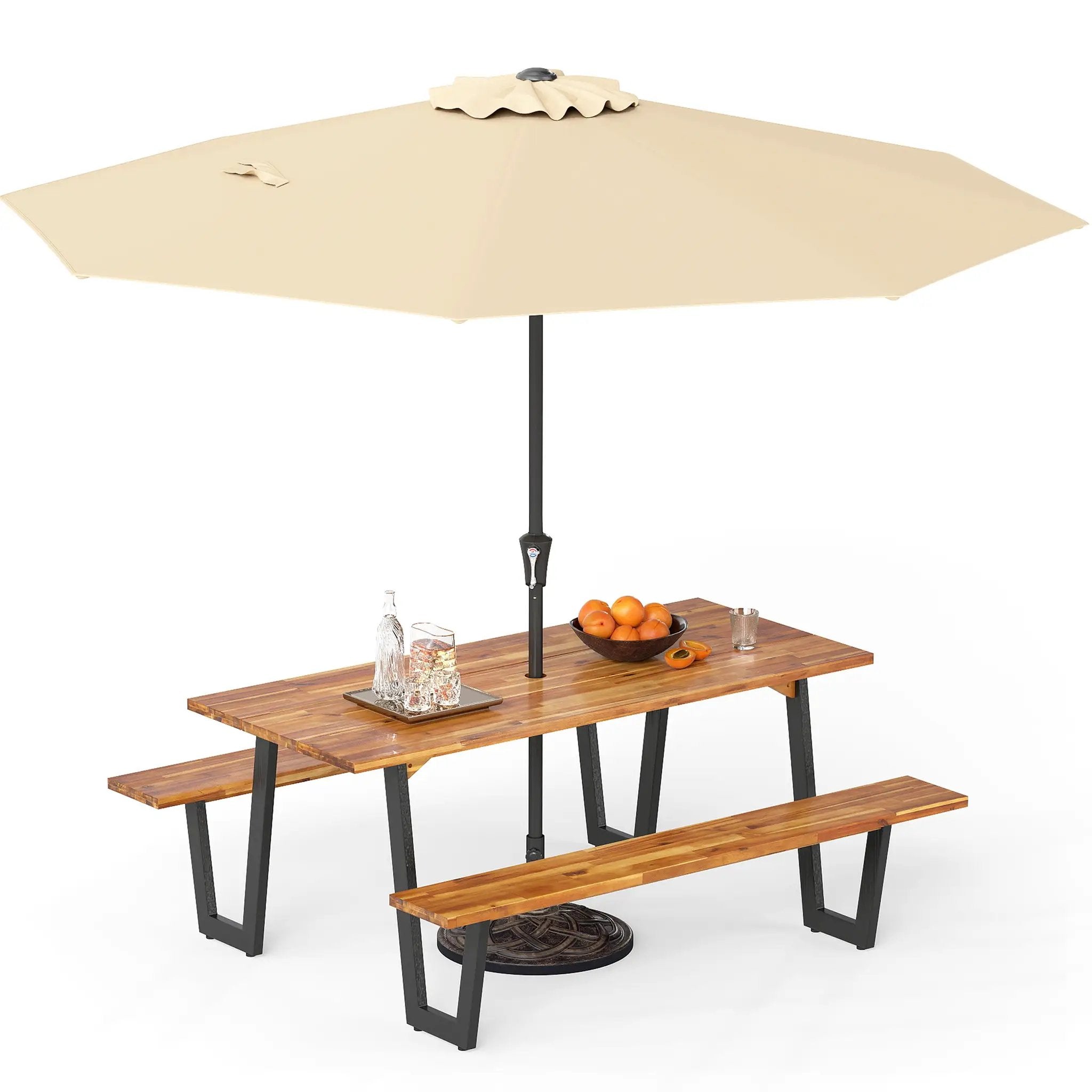 Outdoor Dining Table Set for 6 with 10 Feet Umbrella and Base by DirectDeals