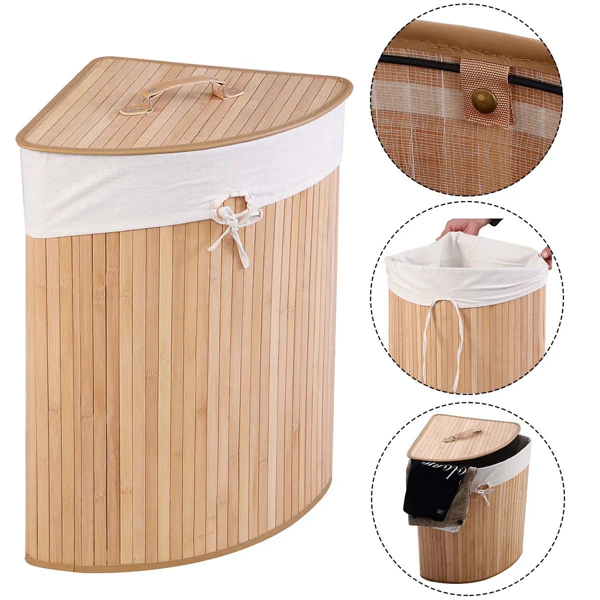Corner Bamboo Hamper Laundry Basket, photo 10 of 11