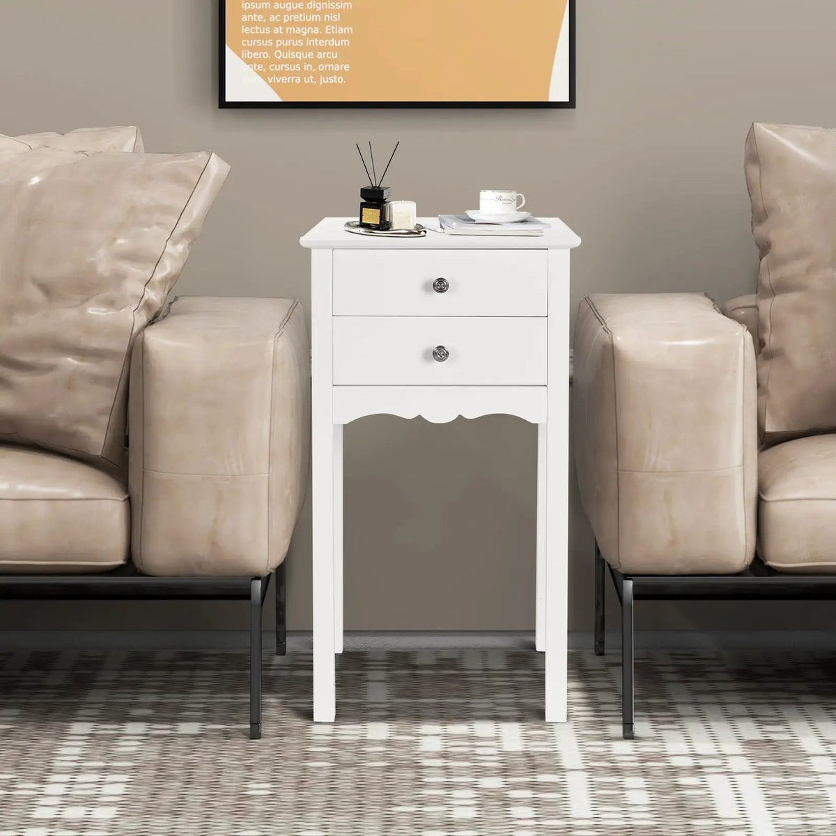 Side Table End Accent Table with 2 Drawers-White, photo 2 of 8