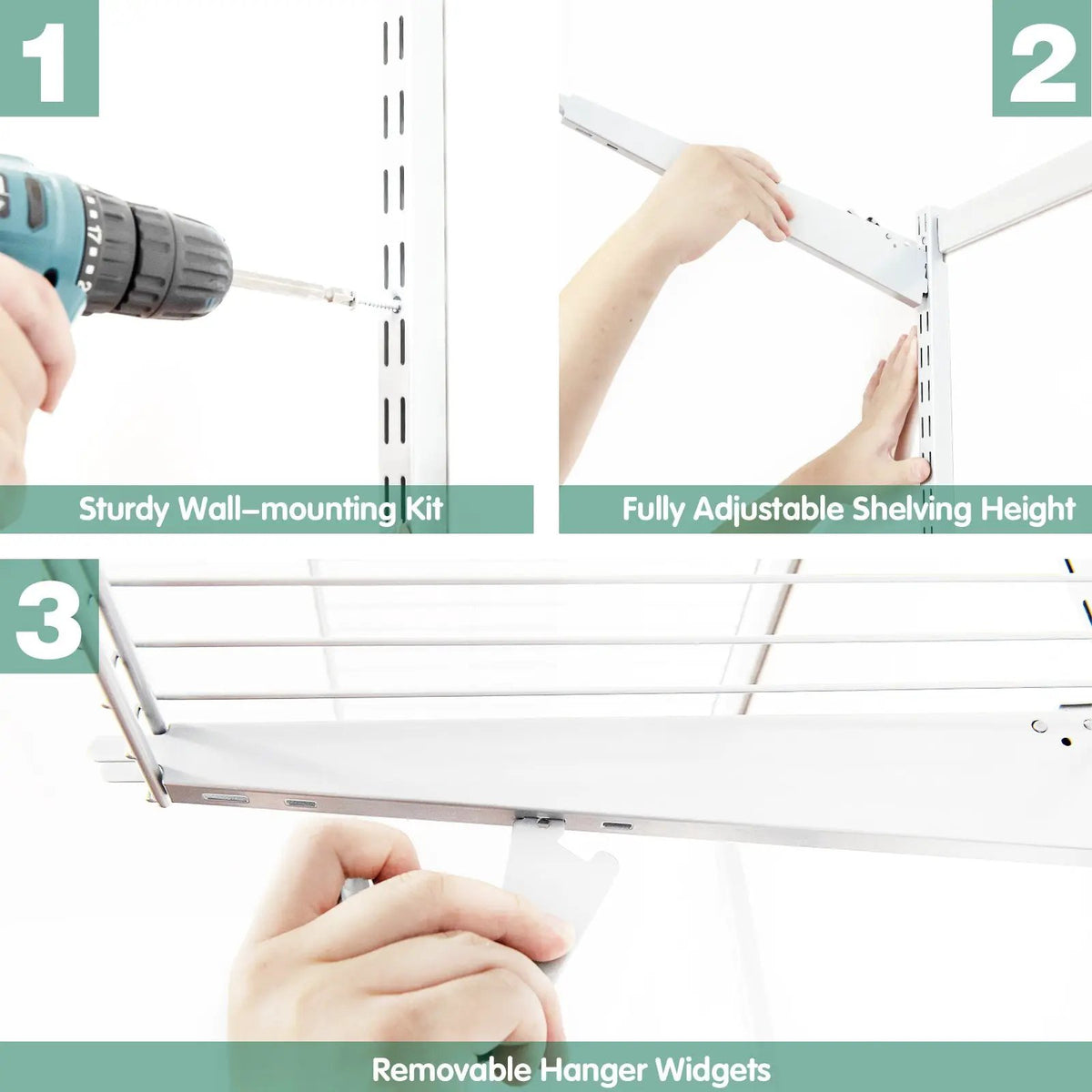 Adjustable Closet Organizer Kit with Shelves and Hanging Rods for 4 to 6 Feet, photo 13 of 16
