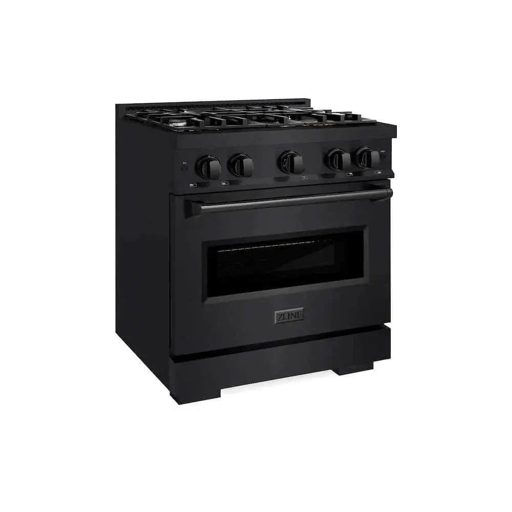 ZLINE 30" Dual Fuel Range, Gas Cooktop, Electric Convection Oven Black Stainless Steel, CDRB-30 by Farmhouse Kitchen and Bath