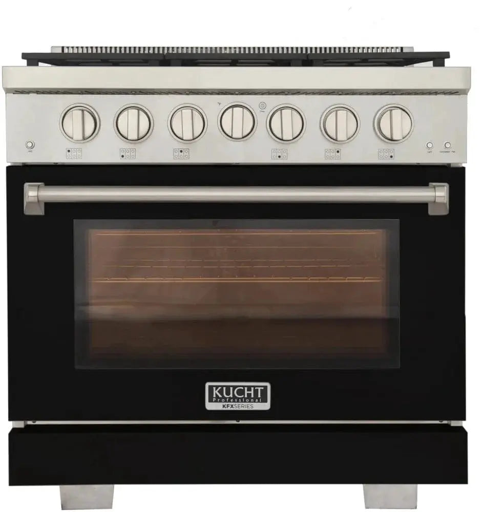 Kucht 36" Freestanding Professional Gas Range Liquid Propane KFX3600X/LP-BK by Farmhouse Kitchen and Bath