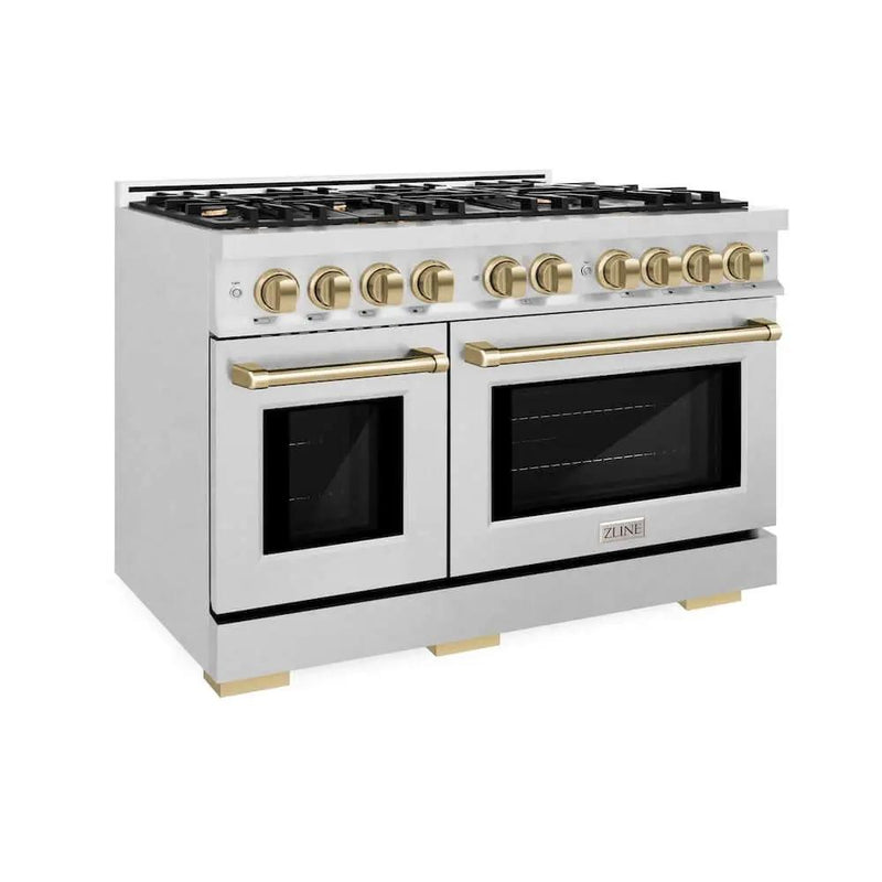ZLINE 48" Select Dual Fuel Range Gas Cooktop Electric Convection Oven DuraSnow® Stainless Steel Champagne Bronze HDRSZ-48-CB by Farmhouse Kitchen and Bath