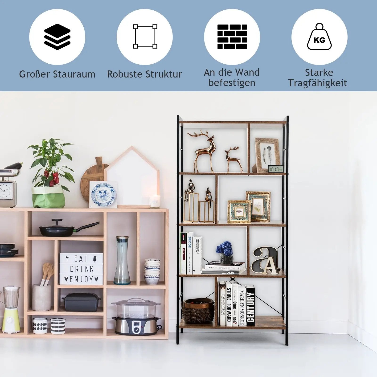 4-Tier Industrial Freestanding Bookshelf with Metal Frame by DirectDeals