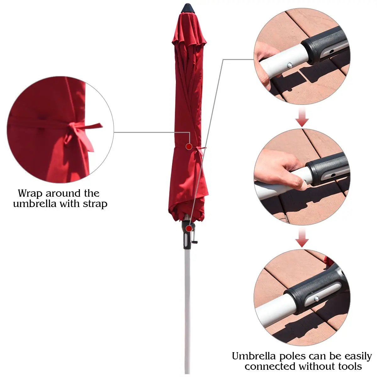 9 Feet Patio Outdoor Market Umbrella with Aluminum Pole without Weight Base, photo 11 of 17