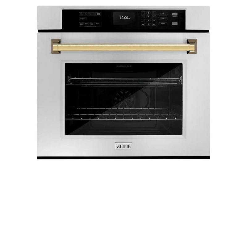 ZLINE 30" Autograph Edition Professional True Convection Single Wall Oven, Air Fry, Self Clean, Stainless Steel, Gold WASZ-30-G by Farmhouse Kitchen and Bath