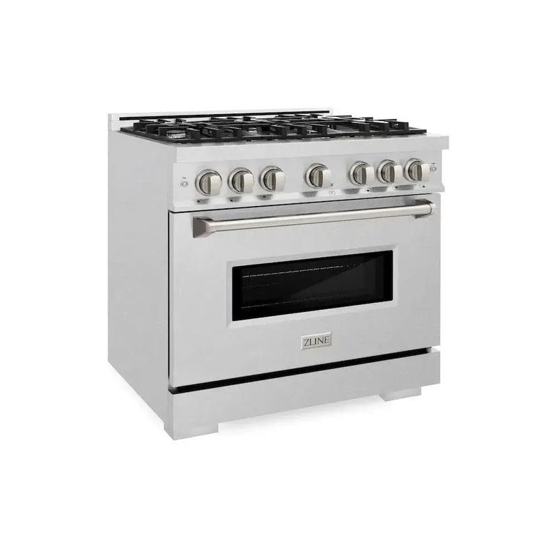 ZLINE 36" Dual Fuel Range, Gas Cooktop, Electric Convection Oven DuraSnow® Stainless Steel, CDRS-36 by Farmhouse Kitchen and Bath