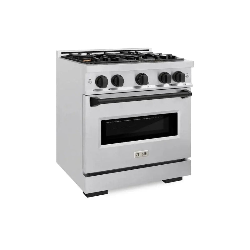 ZLINE 30"Classic Gas Range, Convection Gas Oven, DuraSnow® Stainless Steel, Matte Black CGRSZ-30-MB by Farmhouse Kitchen and Bath