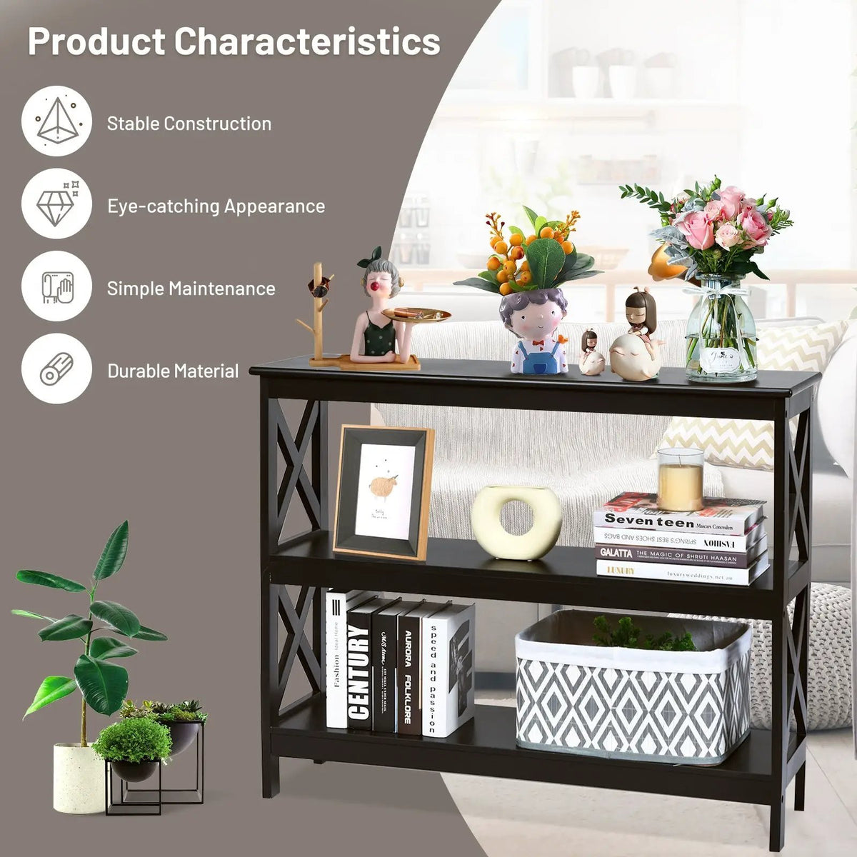 3-Tier Console X-Design Sofa Side Accent Table, photo 15 of 24