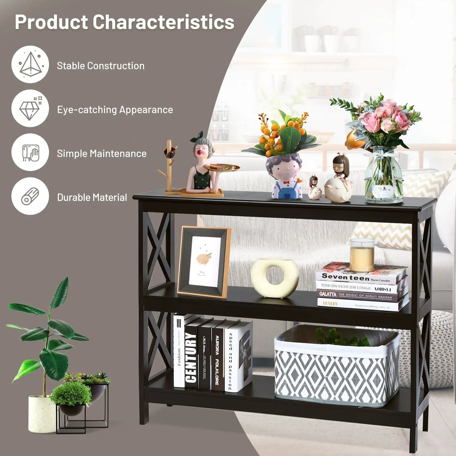 3-Tier Console X-Design Sofa Side Accent Table by DirectDeals