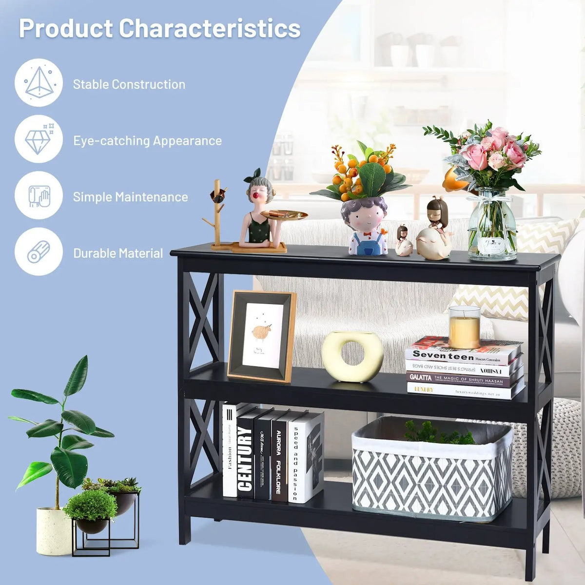 3-Tier Console X-Design Sofa Side Accent Table, photo 14 of 24