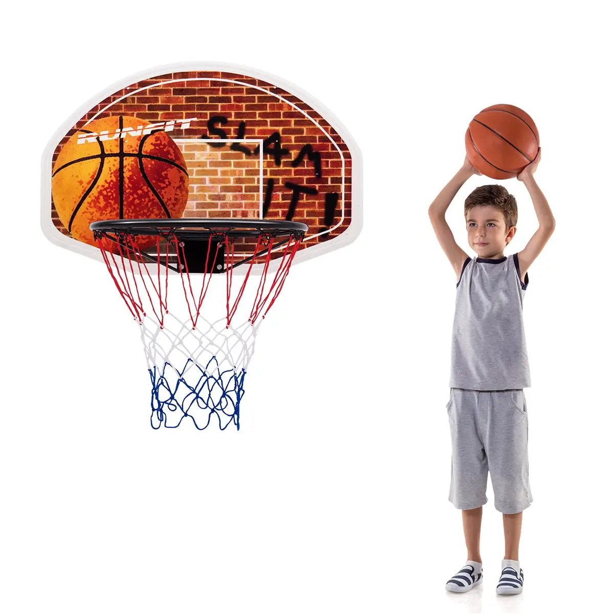 Wall Mounted Fan Backboard with Basketball Hoop and 2 Nets by DirectDeals
