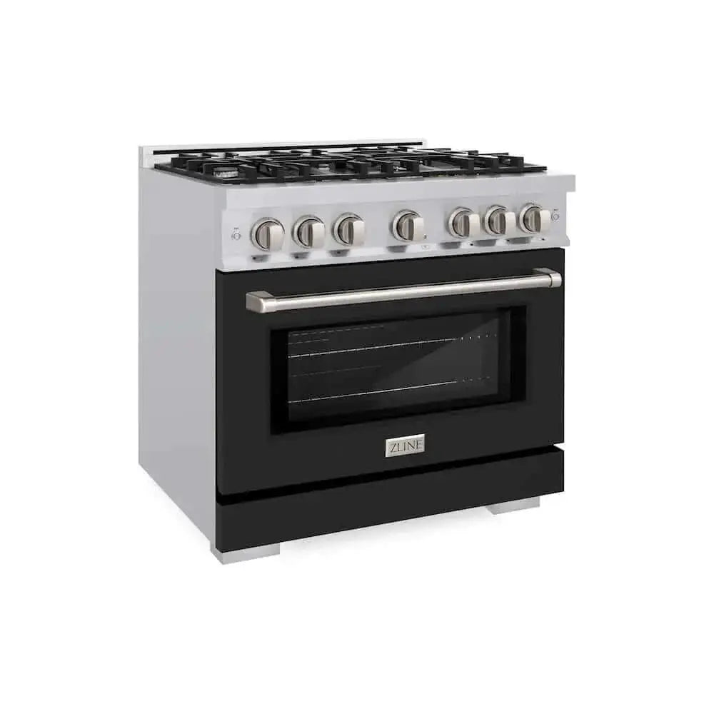 ZLINE 36" Select Dual Fuel Range Gas Cooktop Electric Convection Oven Stainless Steel Black Matte Door HDR-BLM-36 by Farmhouse Kitchen and Bath
