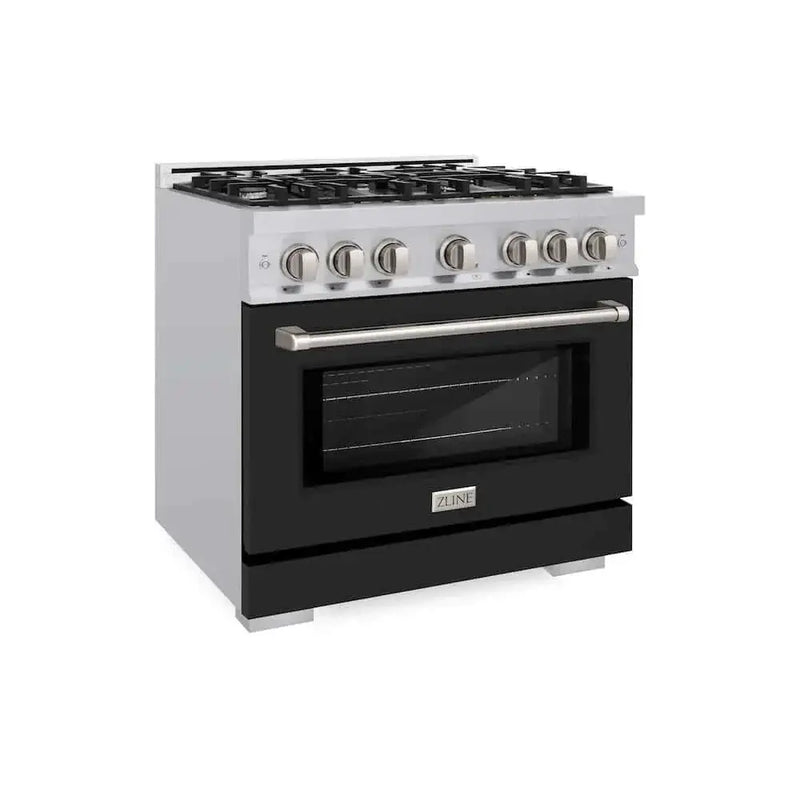 ZLINE 36" Select Dual Fuel Range Gas Cooktop Electric Convection Oven Stainless Steel Black Matte Door HDR-BLM-36 by Farmhouse Kitchen and Bath