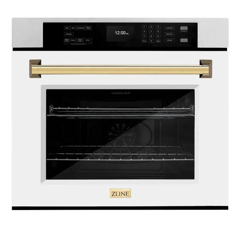 ZLINE 30"Professional True Convection Single Wall Oven, Air Fry, Self Clean, DuraSnow® White Matte, Gold WASSZ-WM-30-G by Farmhouse Kitchen and Bath