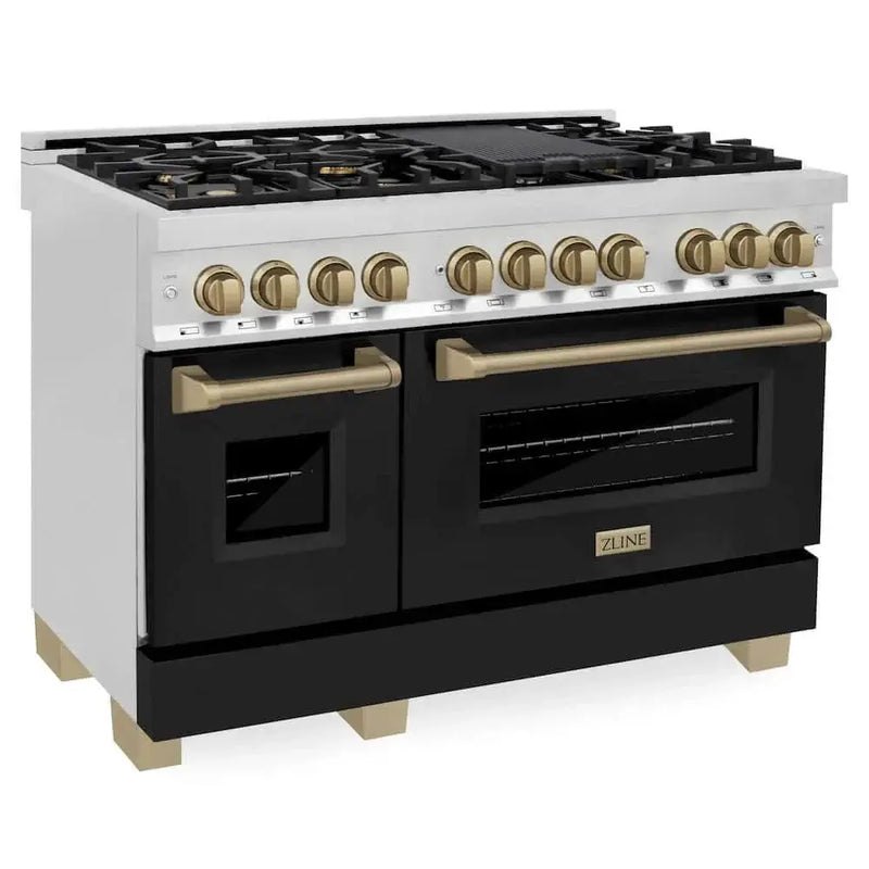 ZLINE 48" Autograph Dual Fuel Range, Black, Bronze, RAZ-BLM-48-CB by Farmhouse Kitchen and Bath