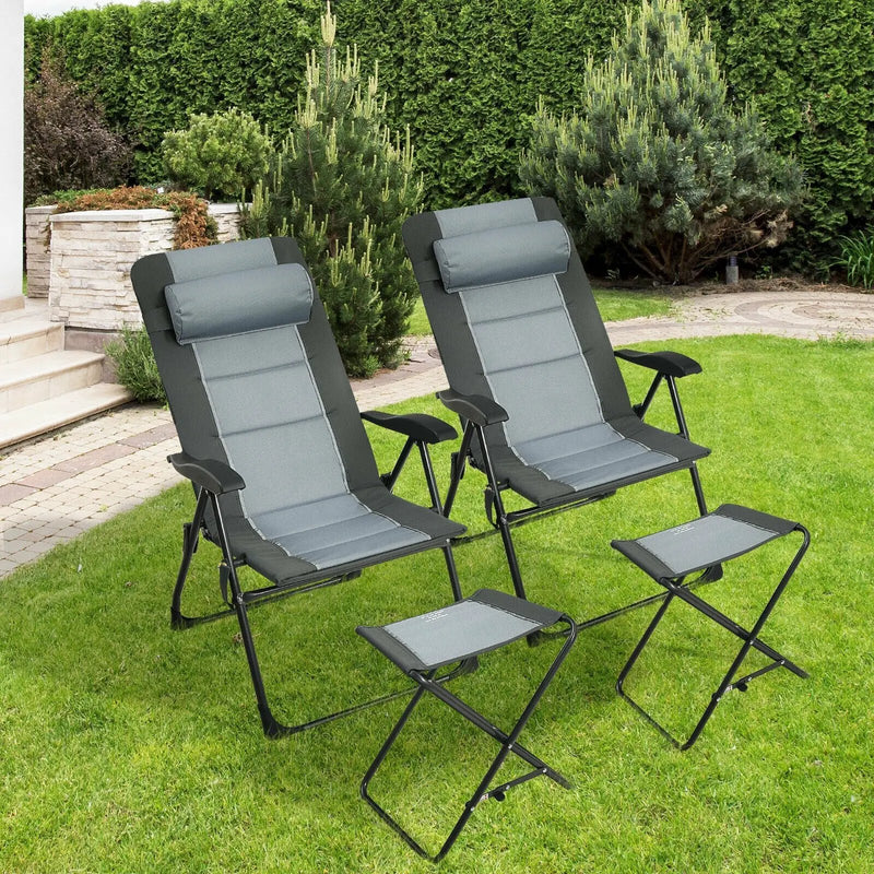 Set of 2 Patiojoy Patio Folding Dining Chair with Ottoman Set Recliner Adjustable-Gray by DirectDeals
