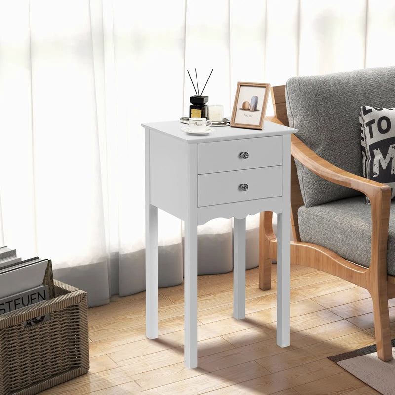 Side Table End Accent Table with 2 Drawers-White by DirectDeals