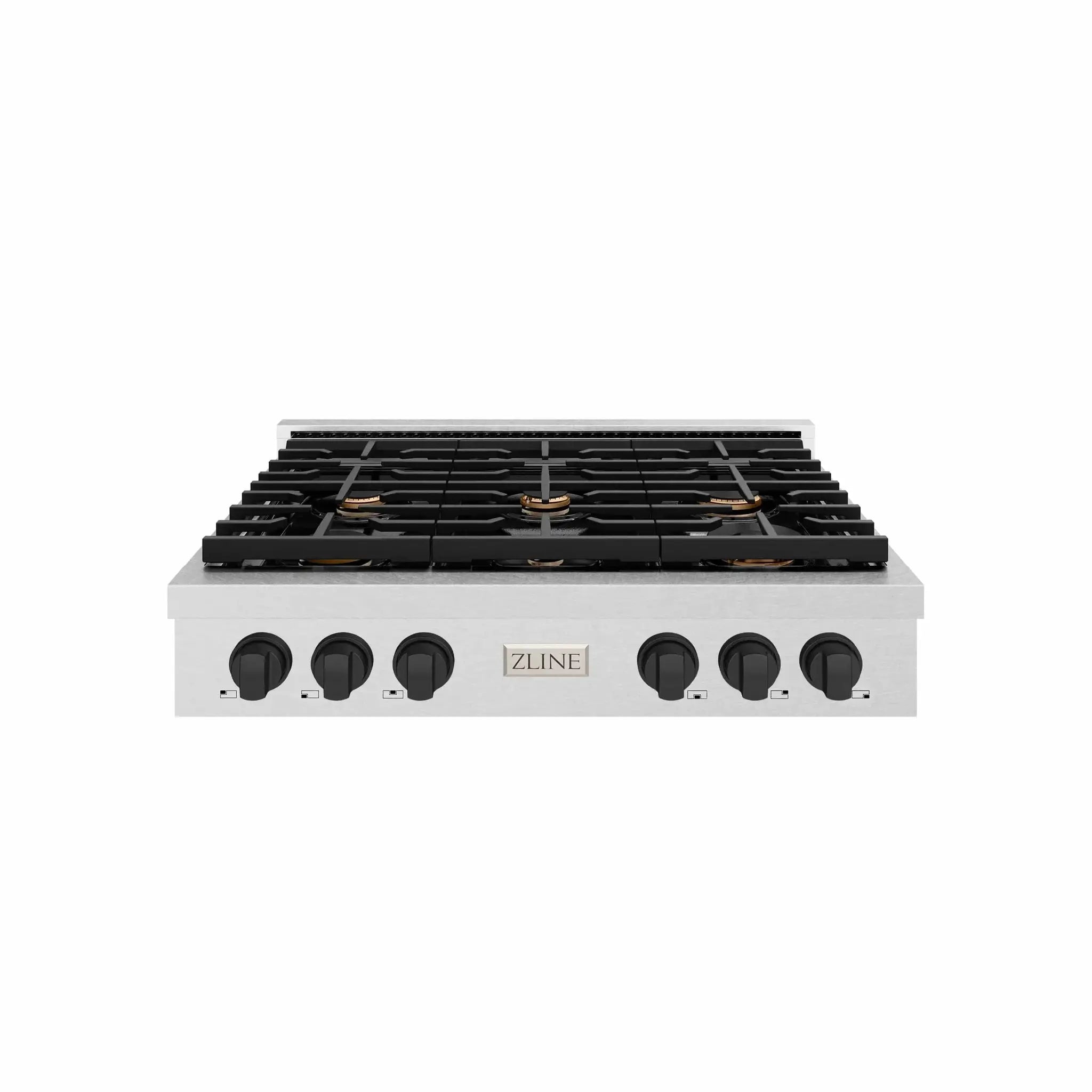 ZLINE 36" Paramount Gas Rangetop DuraSnow® Stainless Steel Matte Black SRTSZ-36-MB by Farmhouse Kitchen and Bath
