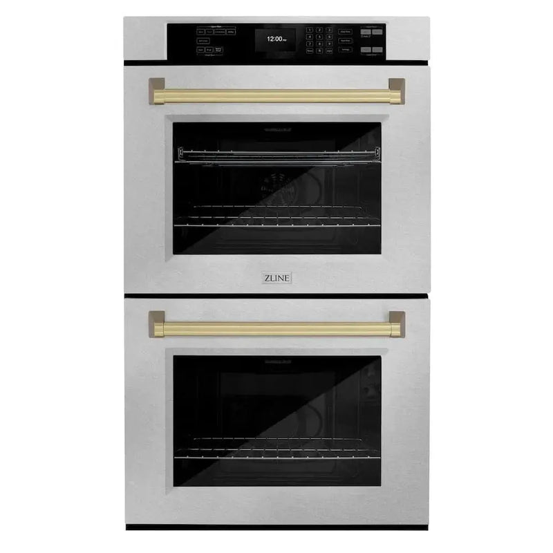 ZLINE 30"Professional True Convection Double Wall Oven, Air Fry, Self Clean, DuraSnow® Champagne Bronze WADSZ-30-CB by Farmhouse Kitchen and Bath