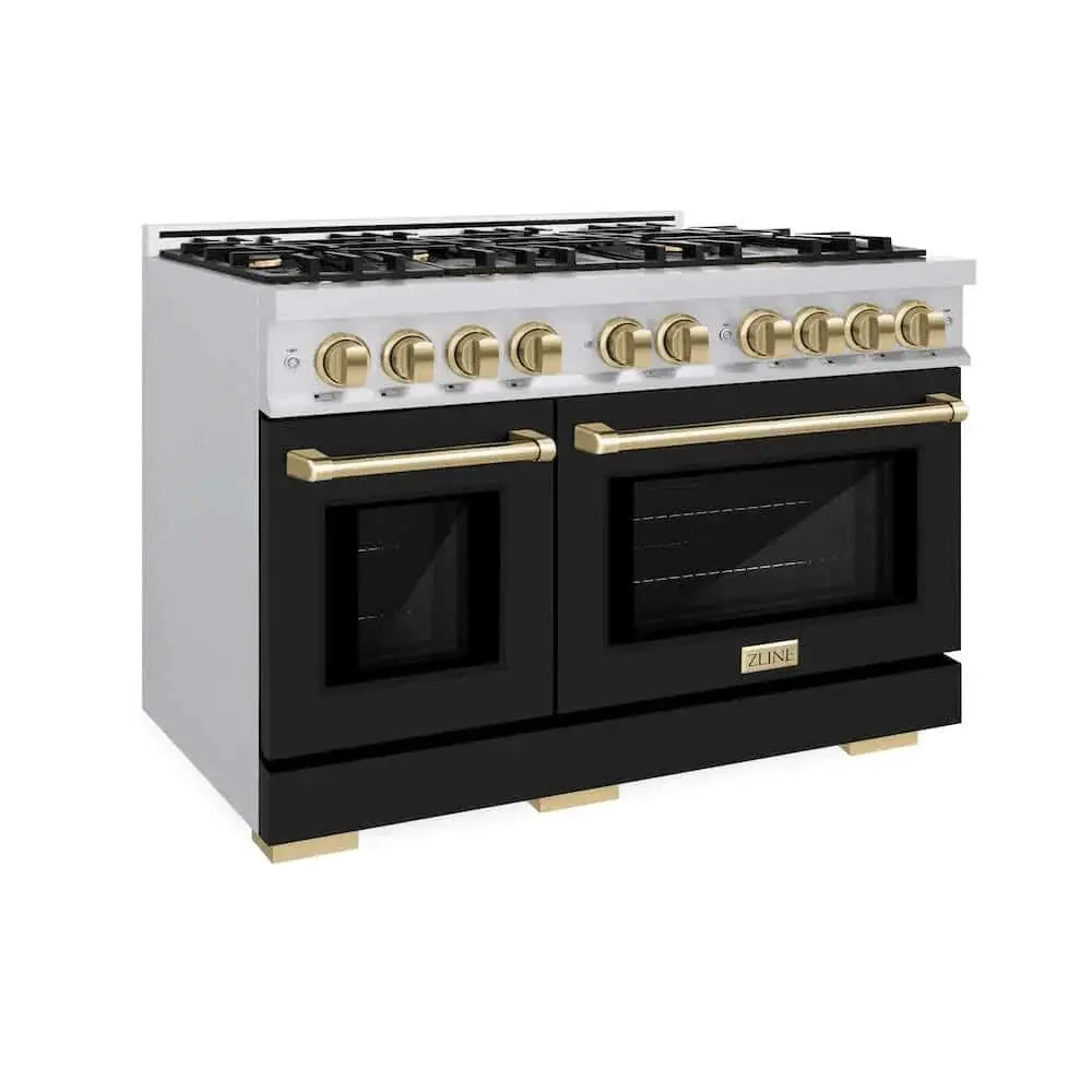 ZLINE 48" Select Dual Fuel Range Gas Cooktop Electric Convection Oven Stainless Steel Black Matte Doors Champagne Bronze HDRZ-BLM-48-CB by Farmhouse Kitchen and Bath