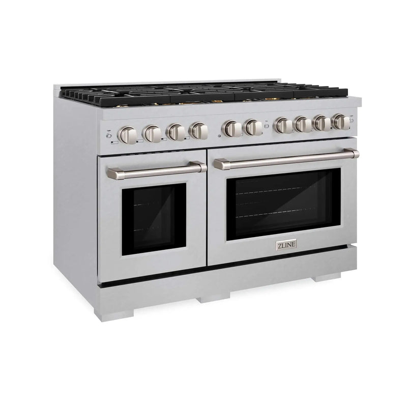 ZLINE 48"Paramount Dual Fuel Range DuraSnow® Brass Burners SDRS-BR-48 by Farmhouse Kitchen and Bath