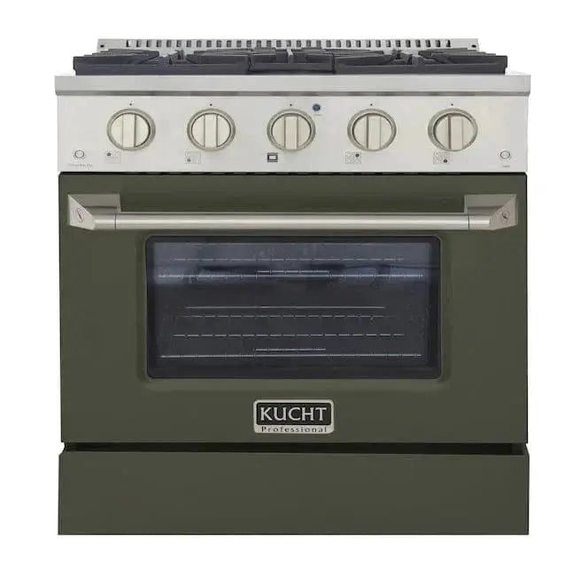 Kucht 30" Gas Range in Stainless Steel with Olive Green Oven Door, KNG301-OG by Farmhouse Kitchen and Bath