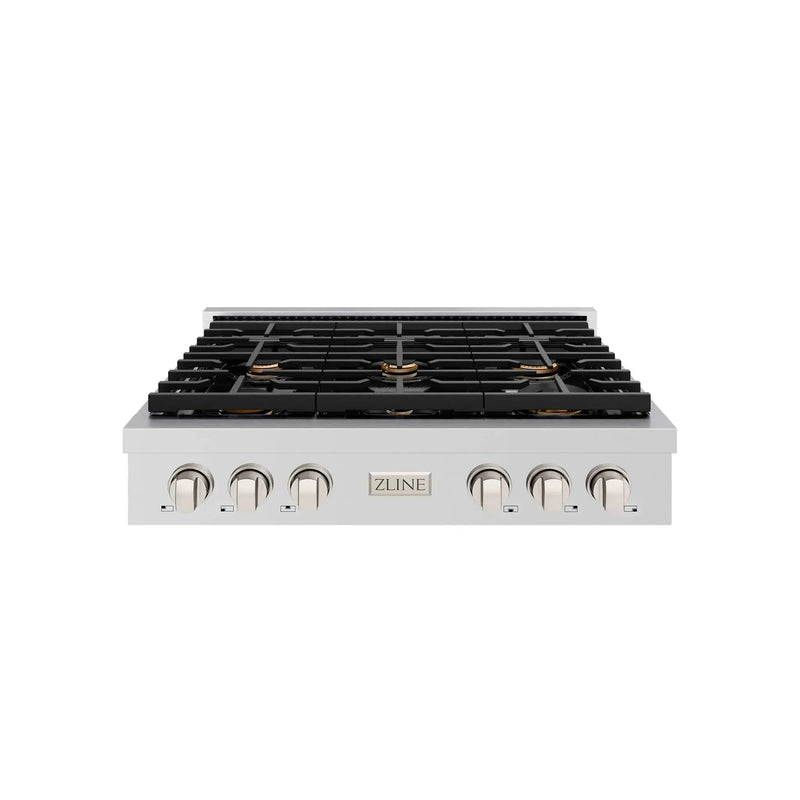 ZLINE 36" Paramount Gas Rangetop Stainless Steel Brass Burners SRT-BR-36 by Farmhouse Kitchen and Bath