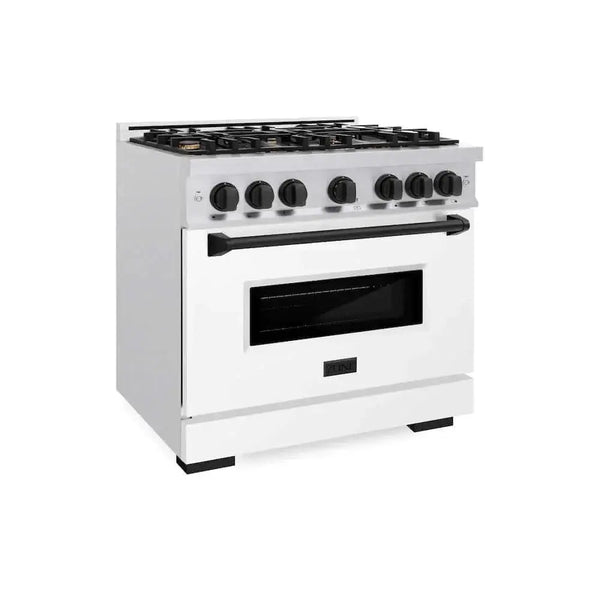ZLINE 36" Dual Fuel Range, Gas Cooktop, Electric Convection Oven DuraSnow® Stainless Steel, Matte Black CDRSZ-36-MB