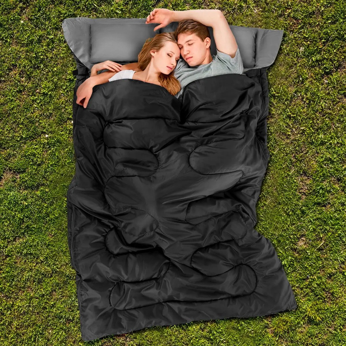 2 Person Waterproof Sleeping Bag with 2 Pillows-Black by DirectDeals